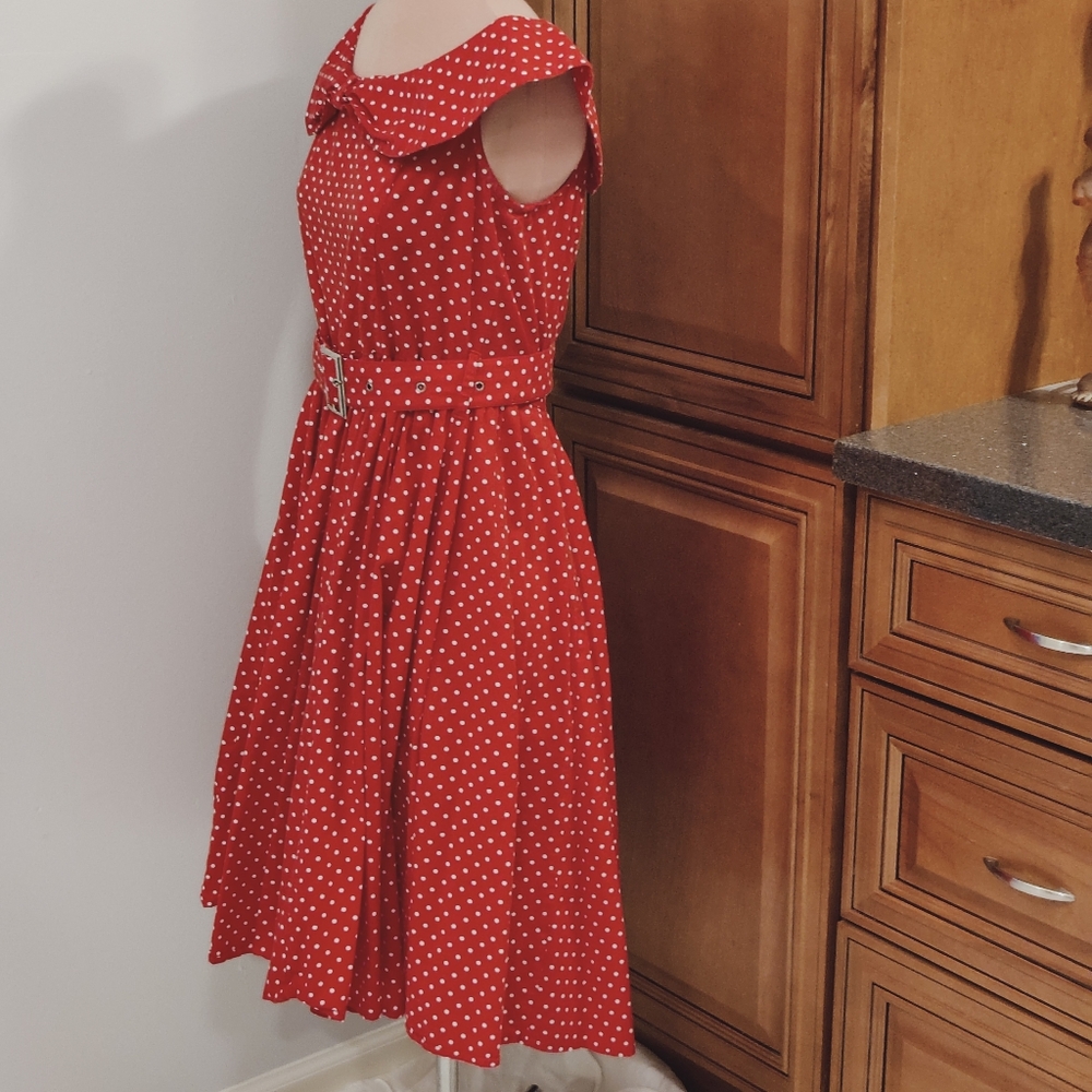 Lindy Bop retro polka dot fit and flare big collar pin up dress - Picture 5 of 8